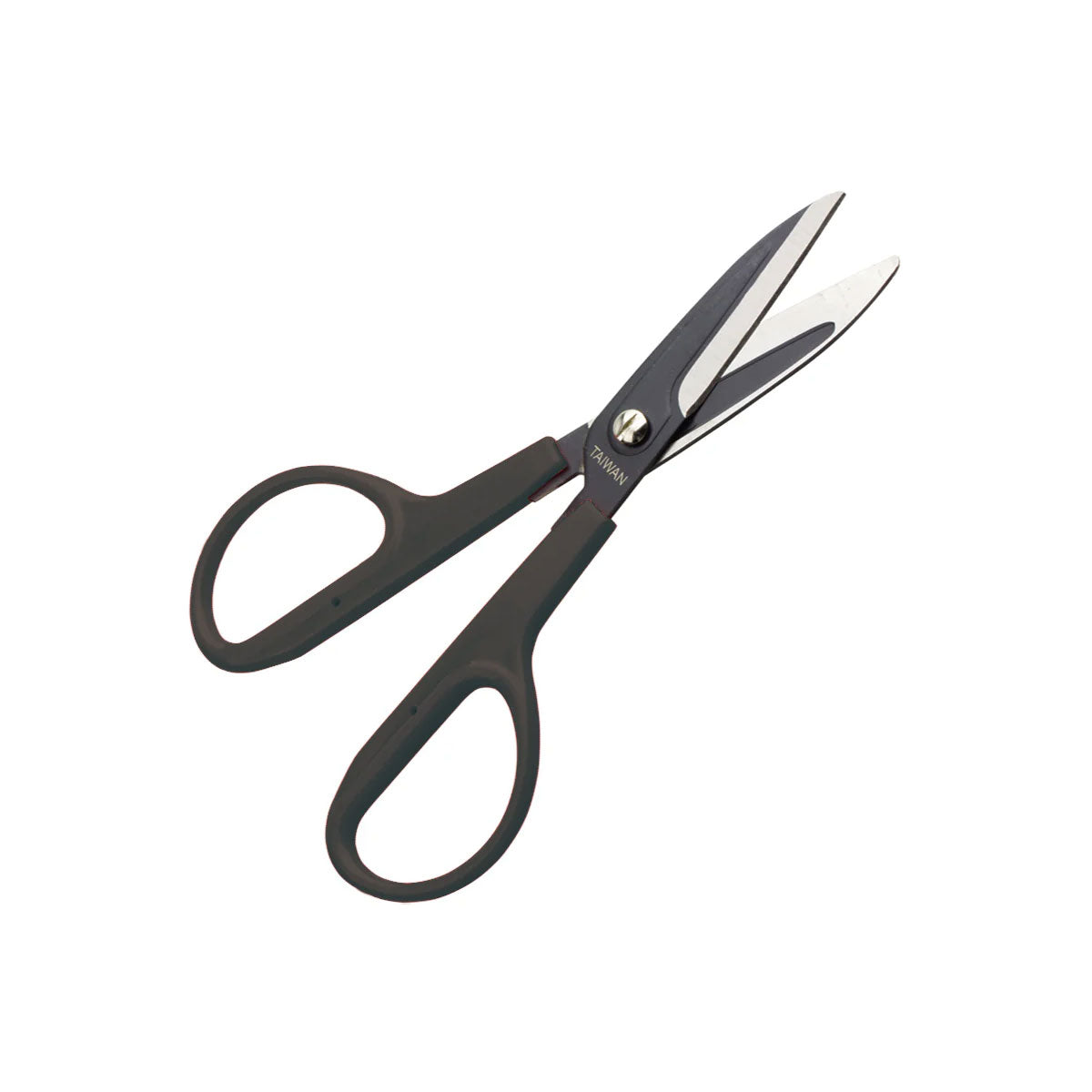 Black-handled scissors on a white background